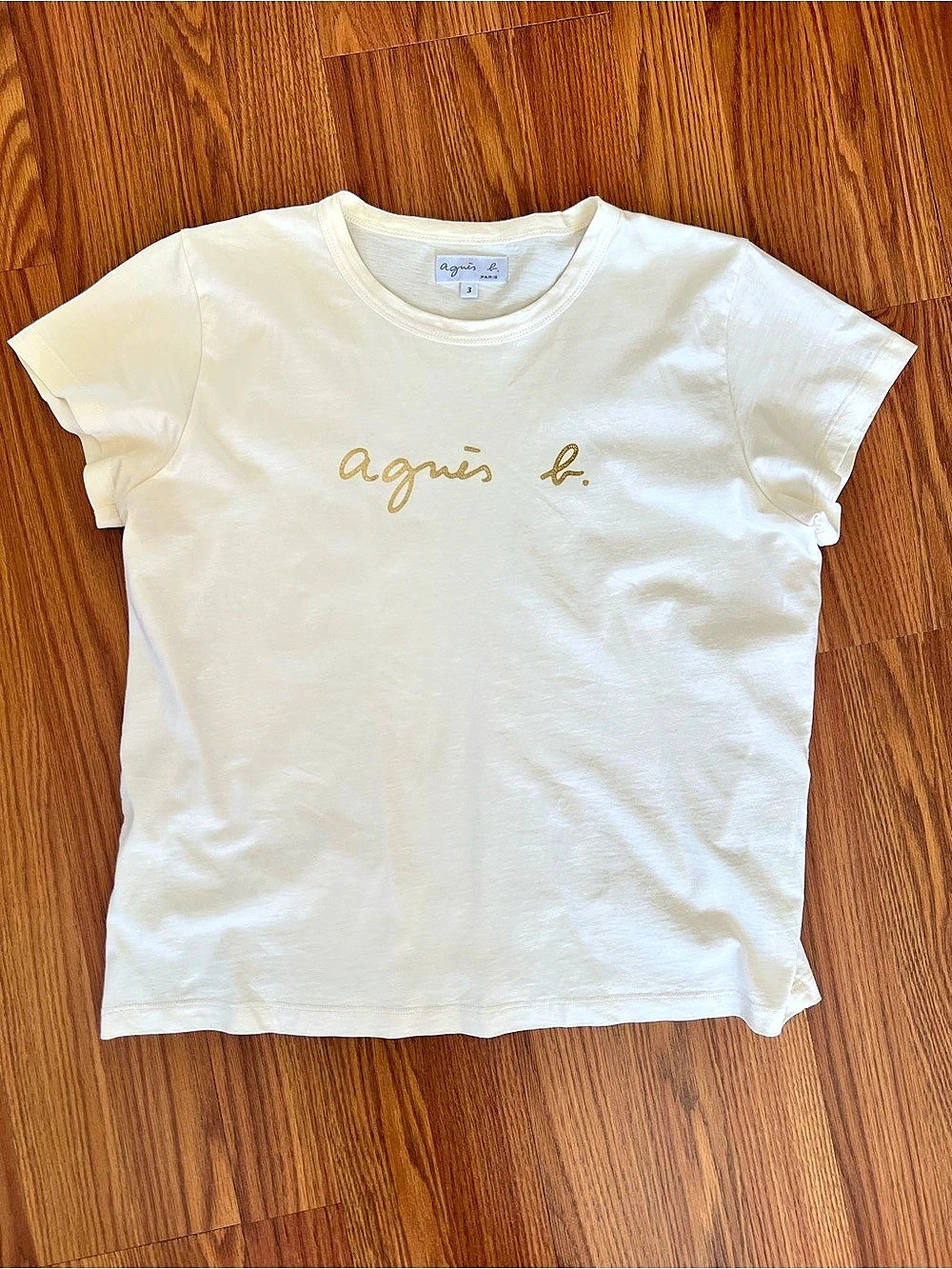 agnès b. Yoko cotton t-shirt. Yoko Cotton Logo Tee in White Small